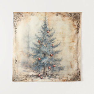 Vintage blauer Weihnachtsbaum-Teppich Wandteppich