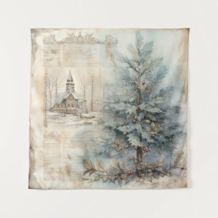 Vintage blauer Weihnachtsbaum-Teppich Wandteppich
