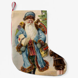 Vintage Blauer Weihnachtsmann Kleiner Weihnachtsstrumpf