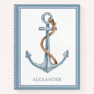Vintage Blaues Anker mit Seil personalisiert Notizbuch