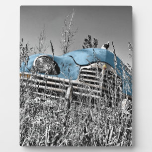 vintage blaues Auto Fotoplatte