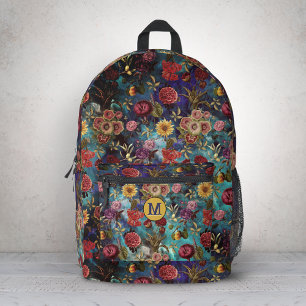 Vintage Blaues Blumenmuster Bedruckter Rucksack