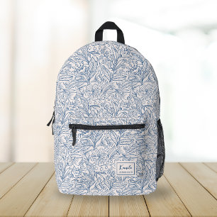 Vintage Blaues Blumenmuster Benutzerdefinierter Sc Bedruckter Rucksack