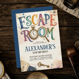 Vintage Blaues Escape-Room-Mystery-Lösungs-Detekti Einladung