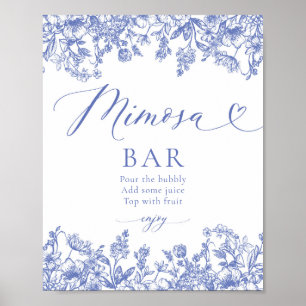 Vintage Blaues Florales Brautparty Mimosa Bar Schi Poster