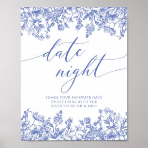 Vintage Blaues Florales Hochzeits-Date Night Ideen Poster