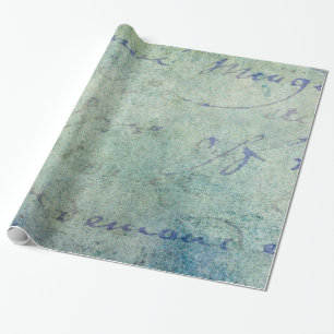 Vintage Blaues Französisches Schrift Pergamentpapi Geschenkpapier