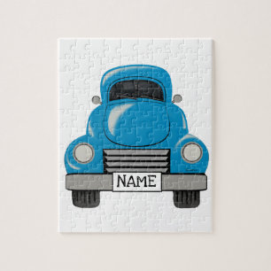 Vintage Blaues LKW-Puzzle mit personalisiertem Nam Puzzle