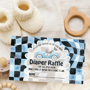 Vintage Blaues Rennwagen-Baby-Shower-Windel-Raffle Begleitkarte