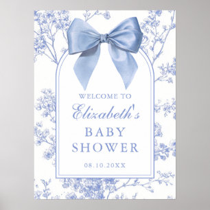 Vintage Blaues Schleifen-Baby-Shower-Willkommenssc Poster