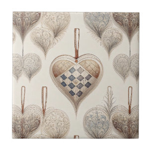 Vintage Blaues Taupe-Filigran-Weihnachtsherz Fliese
