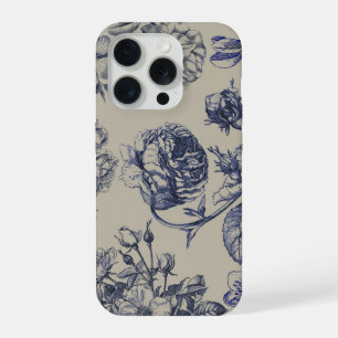Vintage Blaues Toile mit botanischem Blumenmuster  iPhone 15 Pro Hülle
