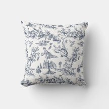 Vintage Blaues Toile-Wurfkissen | Französischer La