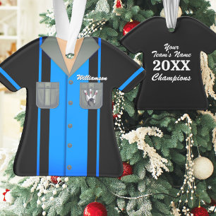 Vintage Blaues und Schwarzes Bowling-Shirt Ornament