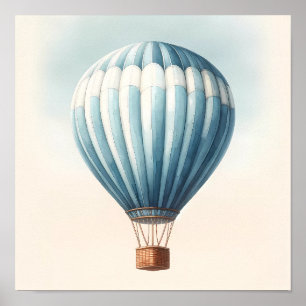 Vintage Blaues Wasserfarben-Heißluftballon Poster