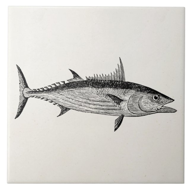 Vintage Blaufisch-Fische - Wasserfisch-Schablone Fliese (Vorderseite)