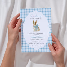 Vintage Blaugingham-Häschen-Jungen-Baby-Party