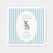 Vintage Blaugingham-Häschen-Jungen-Baby-Party