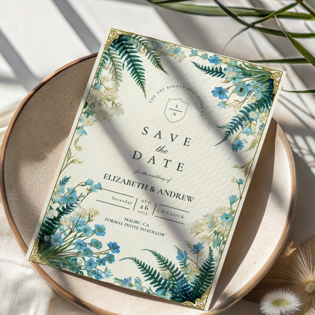 Vintage Blauglocken-Botanical-Hochzeit Save The Date (Von Creator hochgeladen)