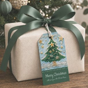 Vintage Blaugrüner Weihnachtsbaum Geschenkanhänger