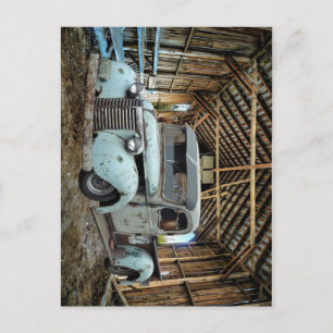 Vintage Blaulastwagen Rustikale Scheune Postkarte