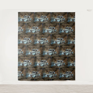 Vintage Blaulastwagen Rustikale Scheune Wandteppich
