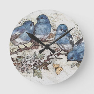 Vintage Blaumeisen-Illustration niedliche Vögel Na Runde Wanduhr