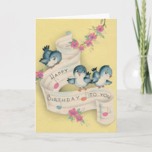 Vintage - Blaumeisen singen Happy Birthday, Karte