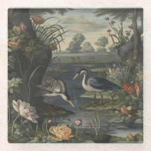 Vintage Blaureiher und botanischer Fluss - Fine Ar Glasuntersetzer