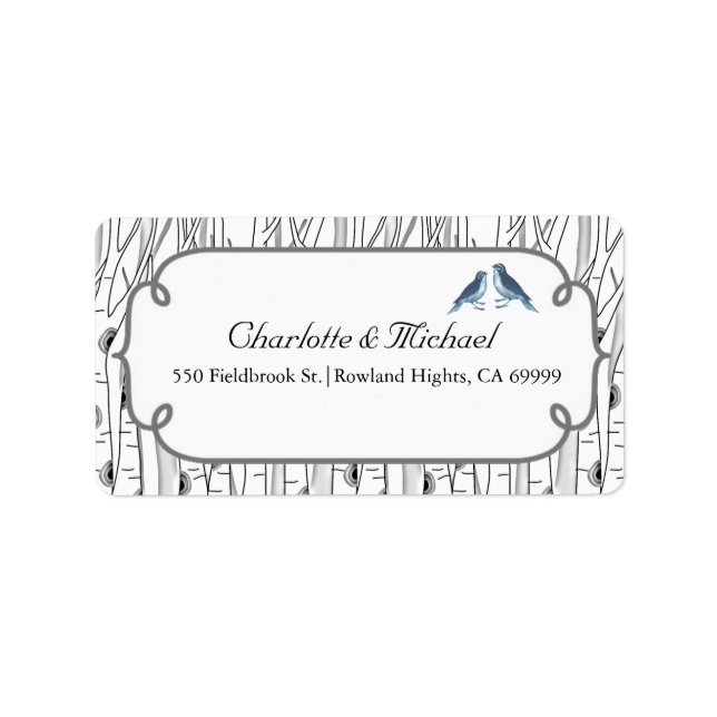 Vintage Blauwild-Birkenbäume Hochzeit oder Generik Adressaufkleber (Vorne)