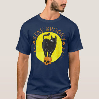 Vintage Bleibe Spooky Black Cat Funny Halloween Ko T-Shirt