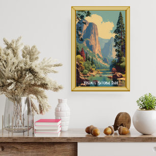 Vintage Blick auf den Fluss im Yosemite-Nationalpa Poster