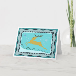 Vintage Block Print Deer Feiertagskarte