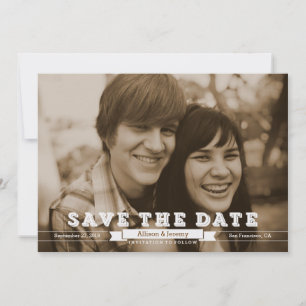 Vintage Blockbuchstaben Sepia Foto Save the Date