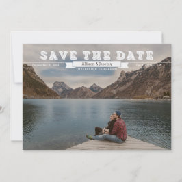 Vintage Blockbuchstaben Sepia Foto Save the Date