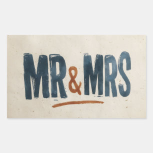 Vintage Blockdruck-Typografie "MR & MRS" Rechteckiger Aufkleber