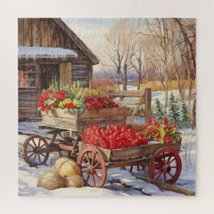 Vintage-Blockhütte-Weihnachten-Gemüsestand Puzzle