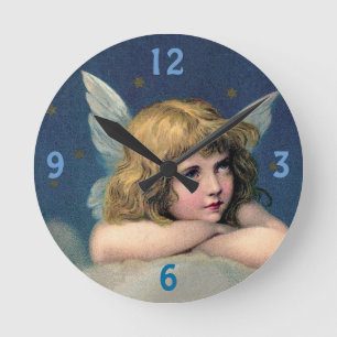 Vintage blonde stillstehende Engels-Uhr Runde Wanduhr