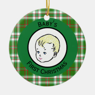 Vintage Blondes Haar Baby's erstes Weihnachten Keramik Ornament