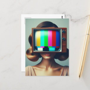Vintage Blondine mit einem Farbfernseher auf dem K Postkarte