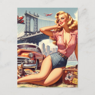 Vintage Blondine Pin-up Postkarte