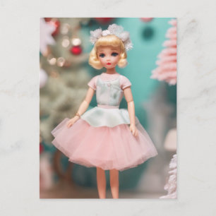 Vintage Blondoll in Rosa Weihnachten Postkarte