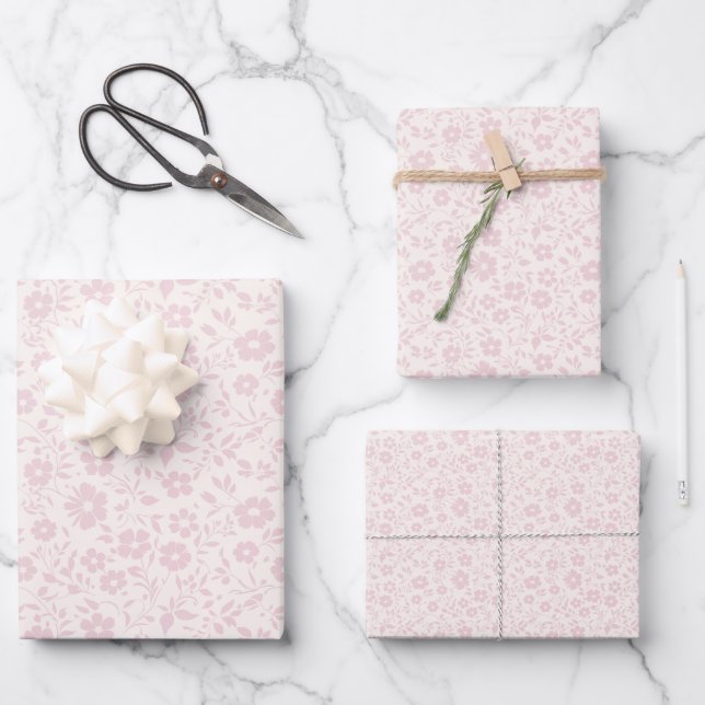 Vintage Bloom Blush Rosa - Neutral Geschenkpapier Set (Vorderseite)