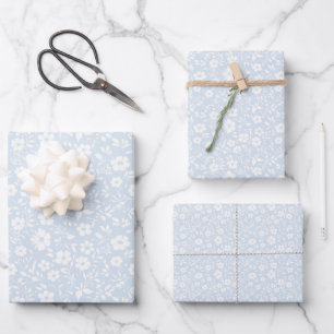 Vintage Bloom Neutral - Pulverblau Geschenkpapier Set