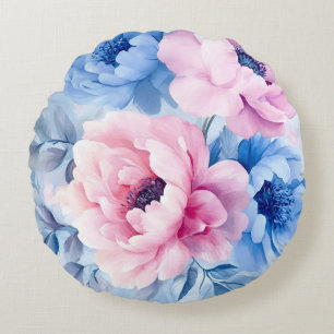 Vintage Bloom Pastell-Blüten Aquarell Rundes Kissen