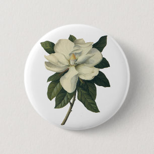 Vintage Blooming White Magnolia Blossom Flowers Button