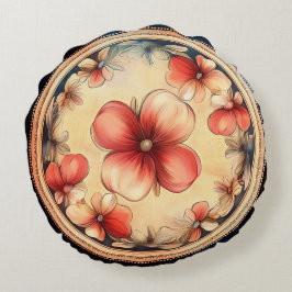 Vintage Blossom Medallion - Rundkissen mit Blumen Rundes Kissen