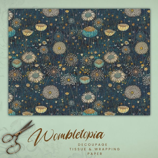 Vintage Blu- und Goldblüten - Dekopulationstexte Seidenpapier (Von Creator hochgeladen)