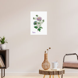Vintage Blue and Purple Botanical Aster Poster