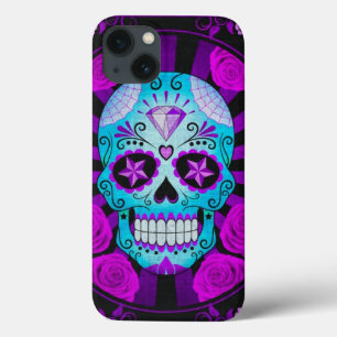 Vintage Blue and Purple Sugar Skull with Roses Case-Mate iPhone Hülle